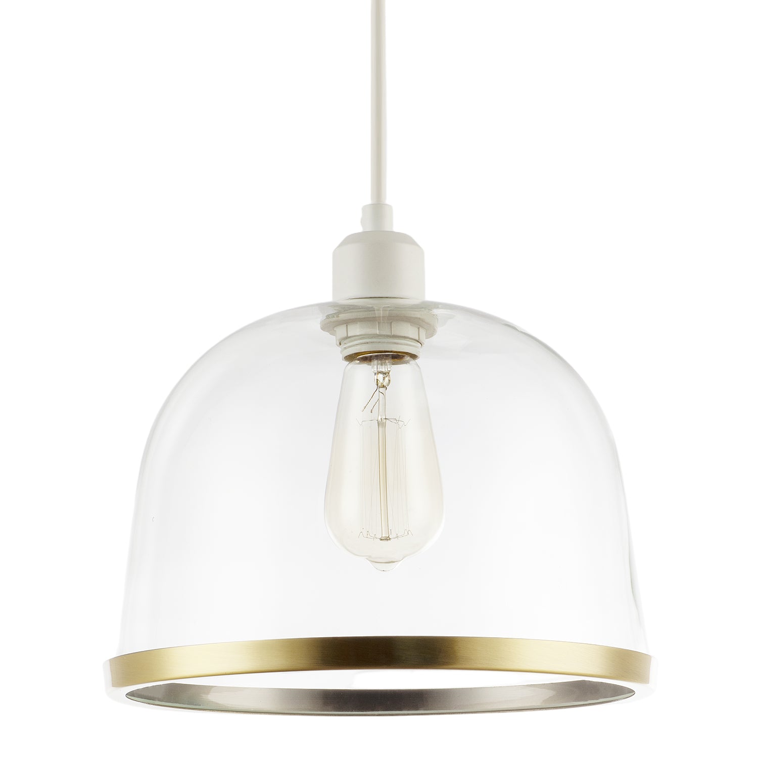 Modern Clear Glass Bowl Pendant Light Shade with Antique Brass Rim Image 1