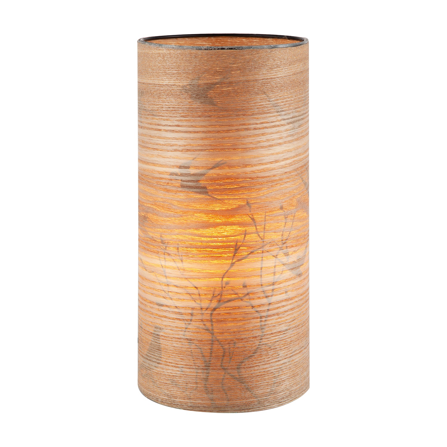 Bamboo Wood Effect Table Lamp with Black Birds and Trees Inner Lining Image 1