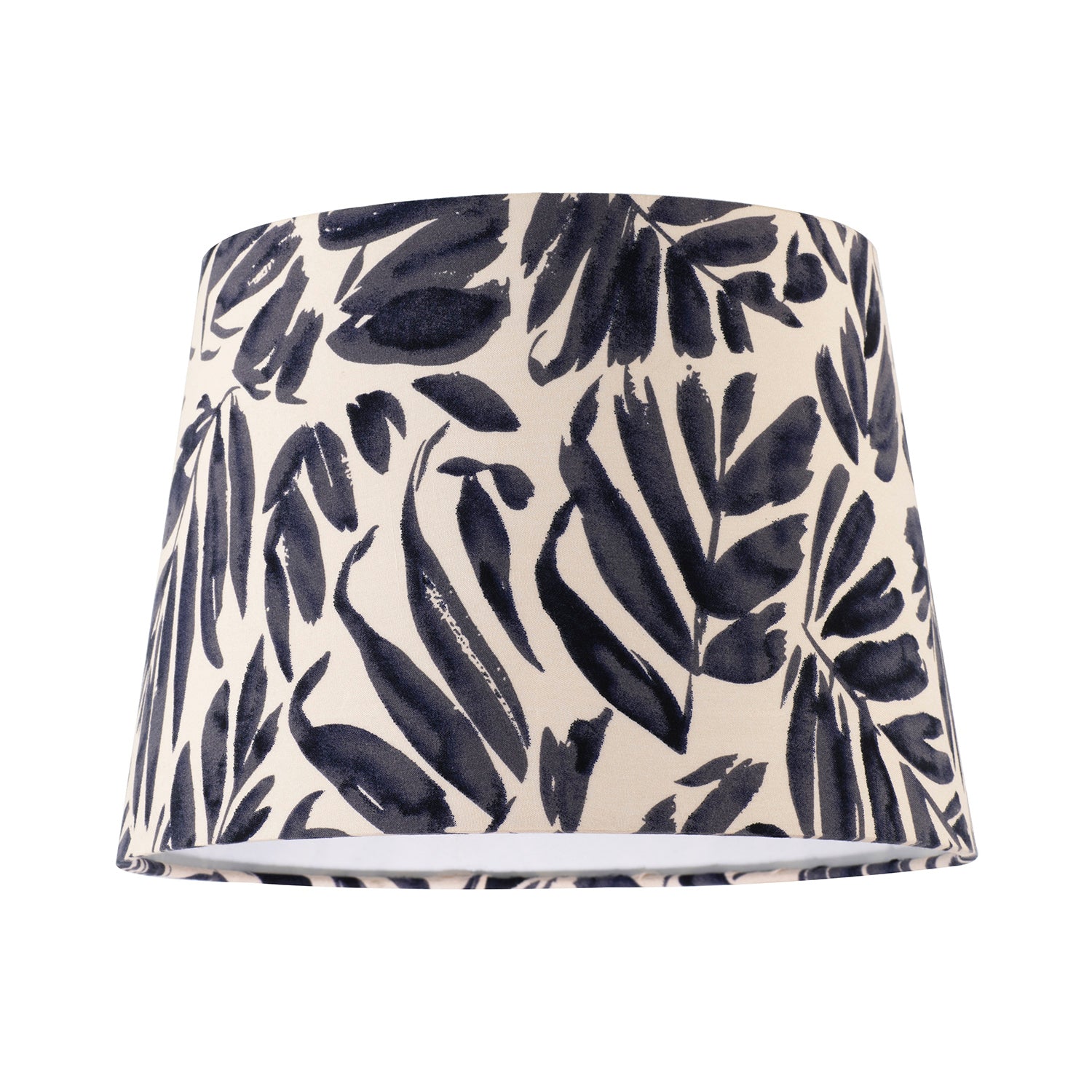 Midnight Blue Palm Leaf Themed 25cm Drum Lampshade with Fabric Lining Image 1