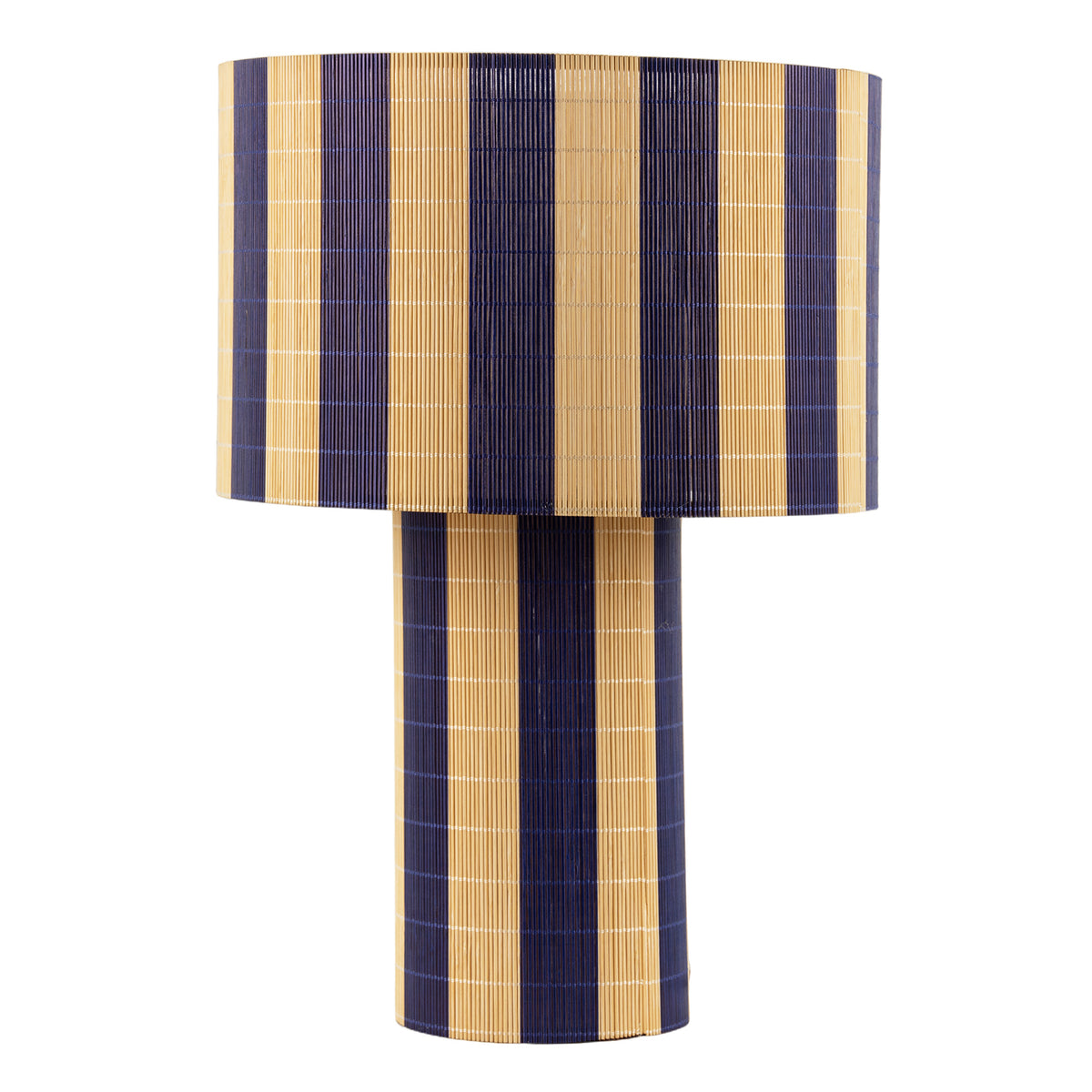 Unique Bamboo Table Lamp with Thick Midnight Blue and Natural Stripes Image 1