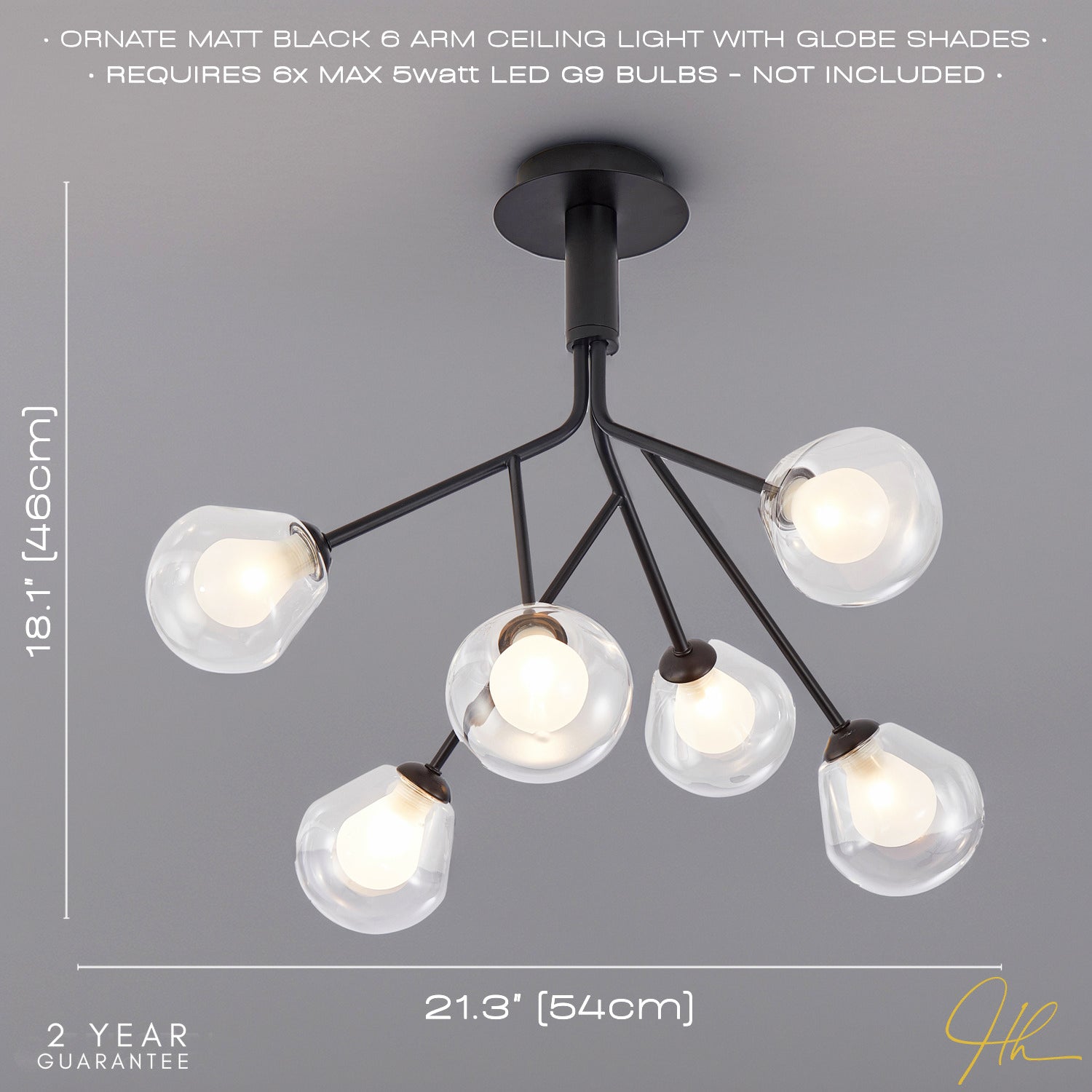 Modern Designer Matte Black 6-Arm Ceiling Light with Opal and Clear Glass Shades Image 6