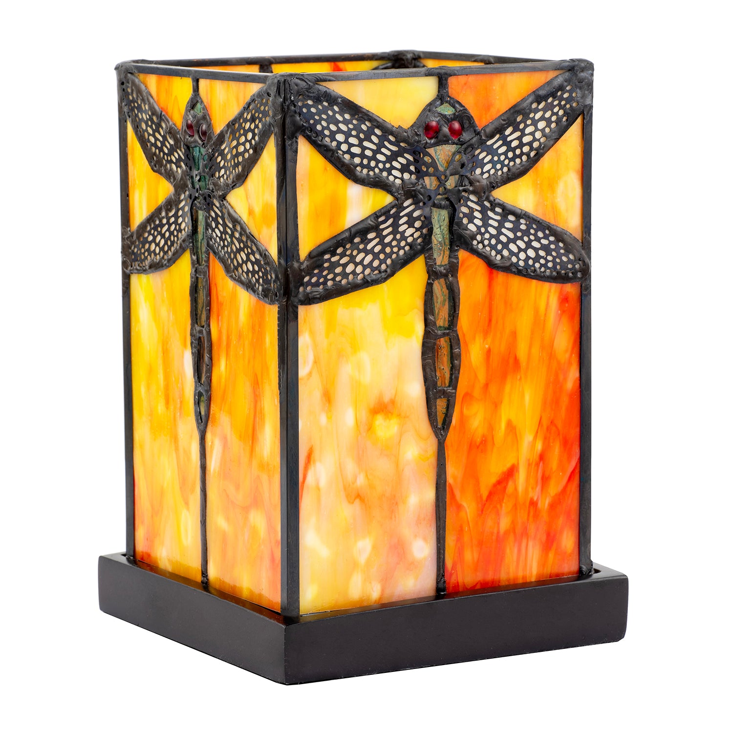 Orange Amber Toned Tiffany Stained Glass Lamp with Dragonfly Decor Image 1