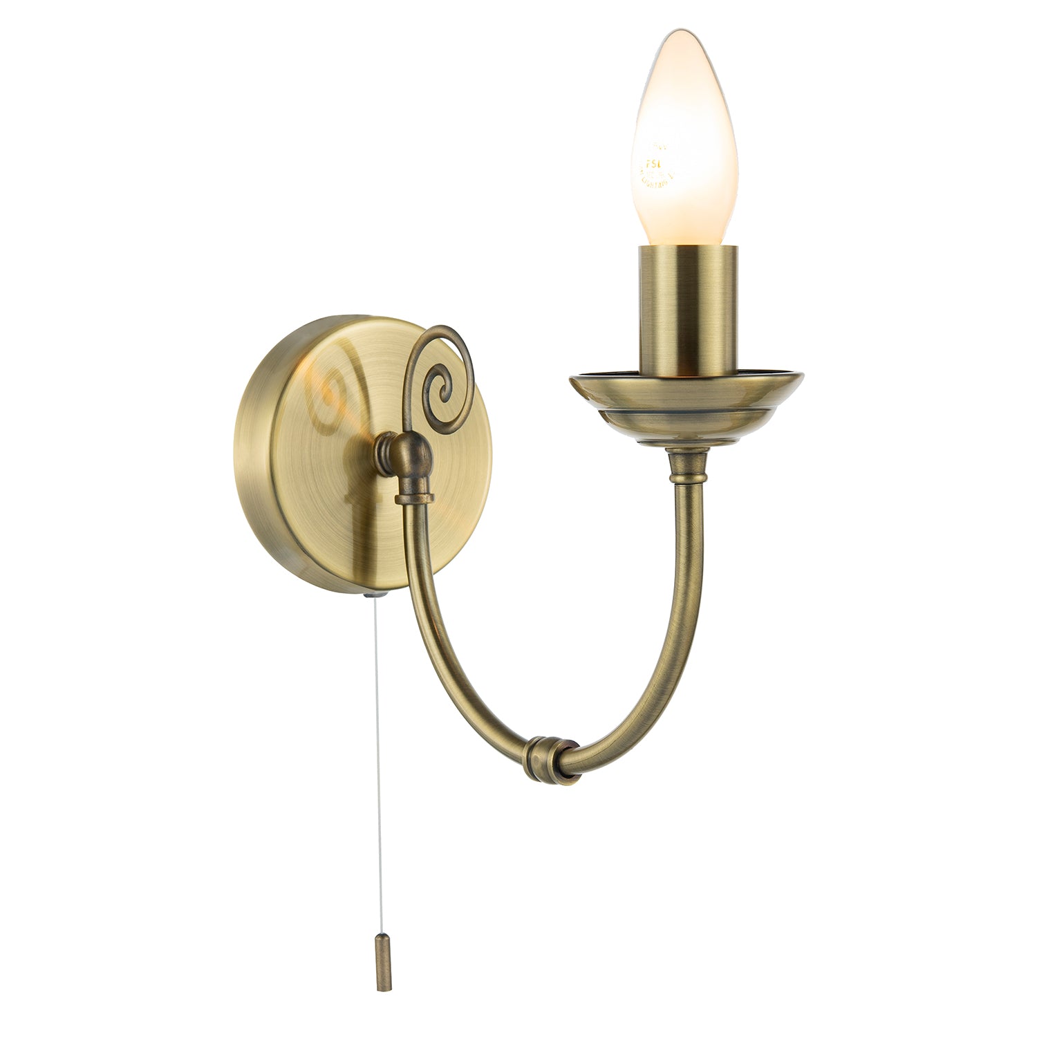 Traditional Classic Antique Brass Wall Light with Spiral Finial and Looping Arm Image 2