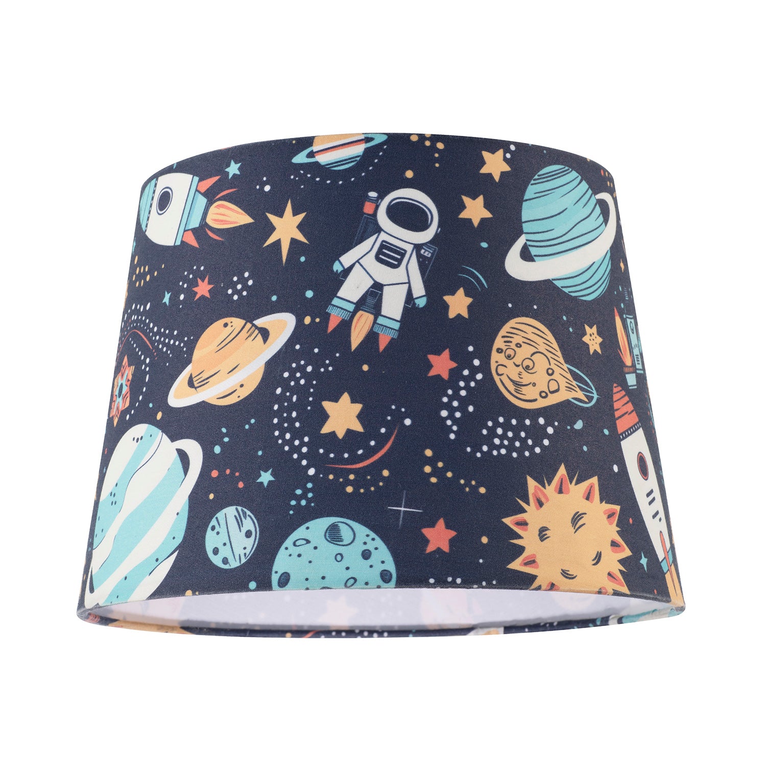 Space Themed Childrens Lamp Shade with Rockets Planets and Astronauts Image 1