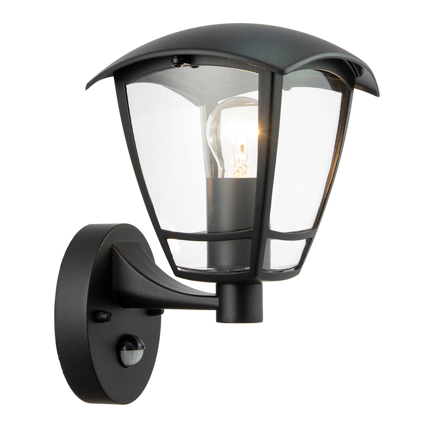 Contemporary Exterior PIR Sensor Wall Light Fitting with Curved Glass Sides Image 2