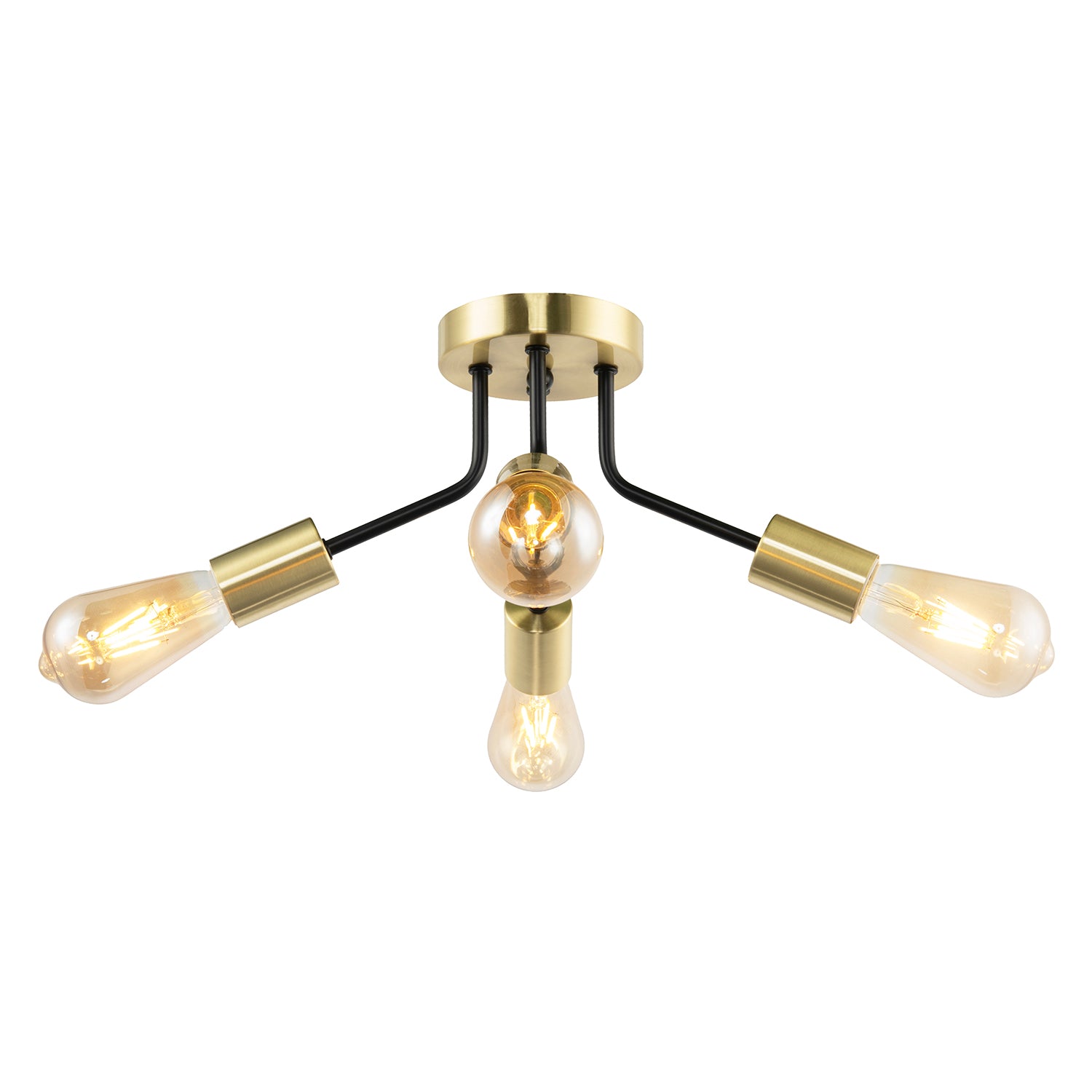 Vintage Industrial Ceiling Light Fitting in Satin Gold and Matte Black Image 3