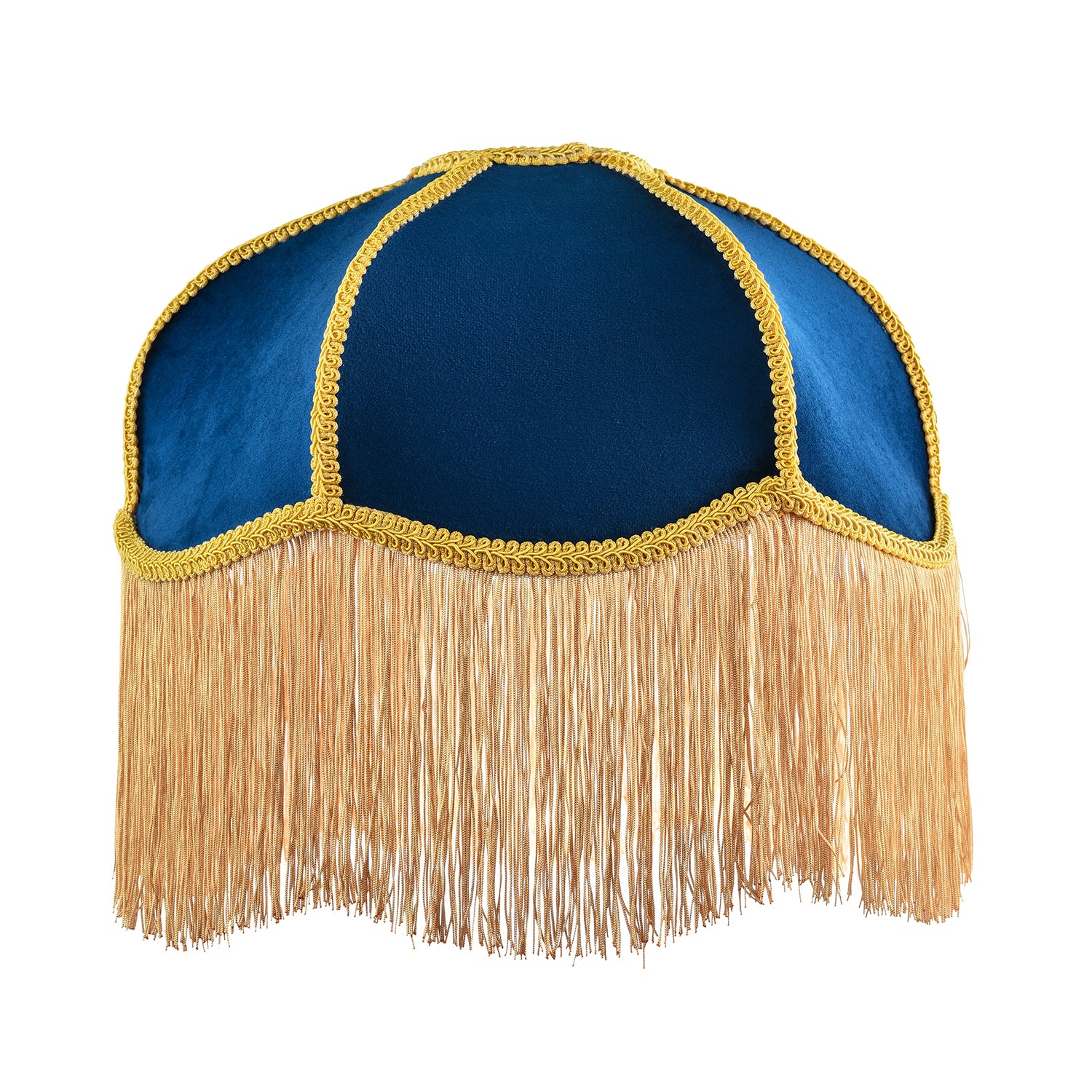 Domed Victorian Shape Lamp Shade in Navy Blue Velvet with Gold Trim Image 1