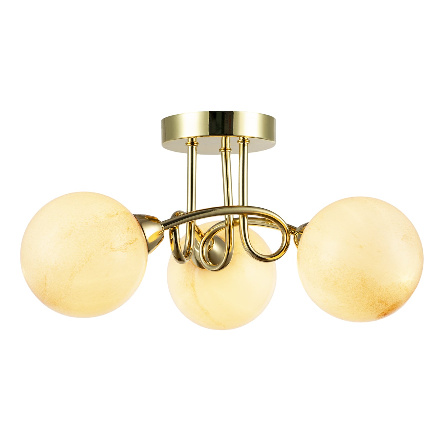 Modern Polished Gold Ceiling Light with Amber Marble Glass Shades Image 2