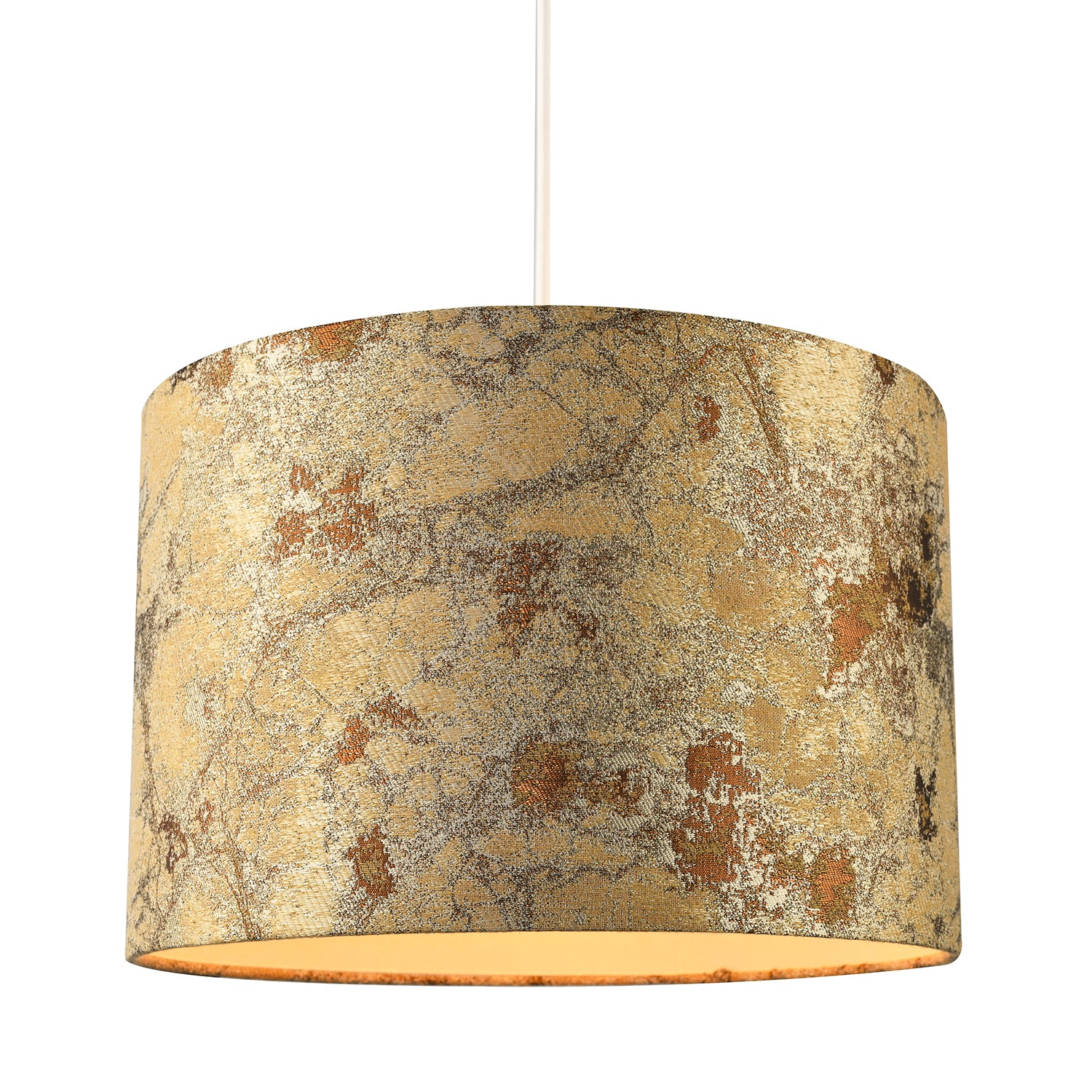 Designer Textured Gold and Burnt Orange Jacquard Fabric Drum Lampshade Image 2