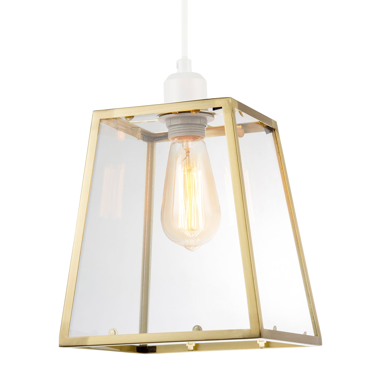 Modern Geometric Polished Gold Lantern Pendant Light Shade with Glass Image 2