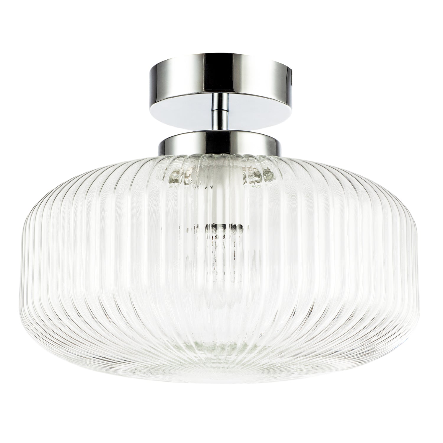 Modern Bathroom Ceiling Light with Clear Fluted Glass in Shiny Chrome Image 1