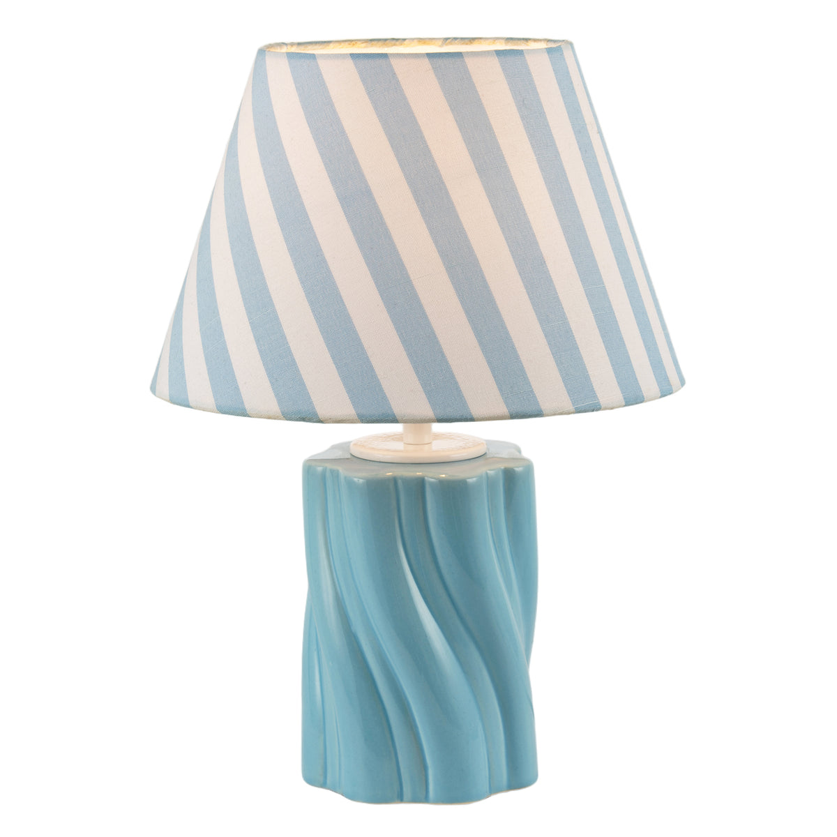 Glossy Sky Blue Glazed Ceramic Lamp with Sculptural Twisted Base Image 2