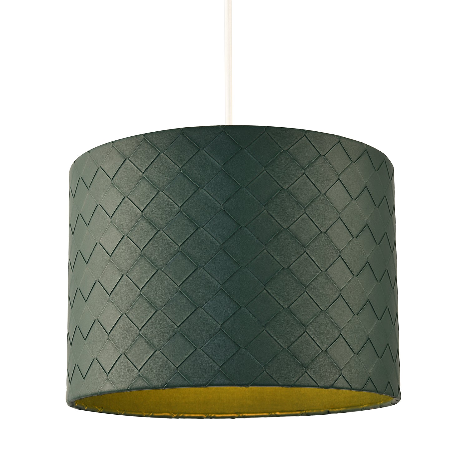 Forest Green Faux Leather Laced Drum Lamp Shade with Cotton Lining Image 2