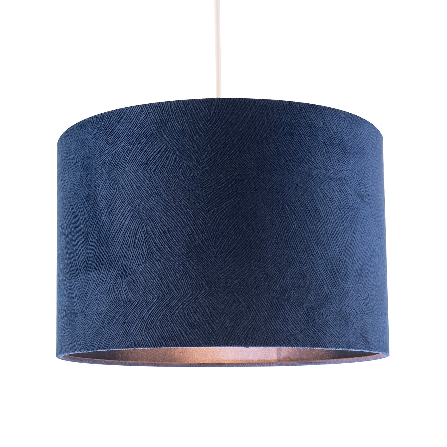 Contemporary Thin Lined Midnight Blue Velvet Fabric Round Lamp Shade Image 2