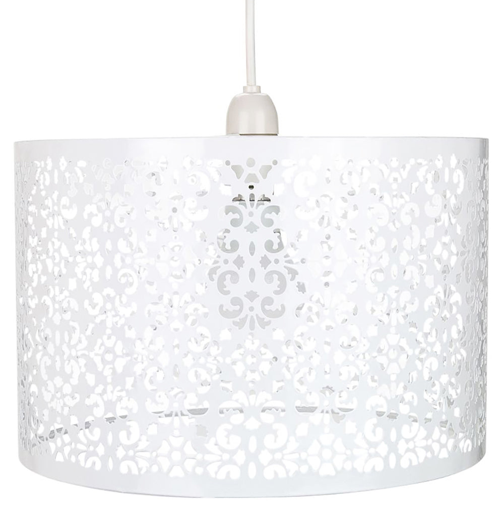 Moroccan Designed Large White Metal Pendant Light Shade with Floral Decoration Image 1