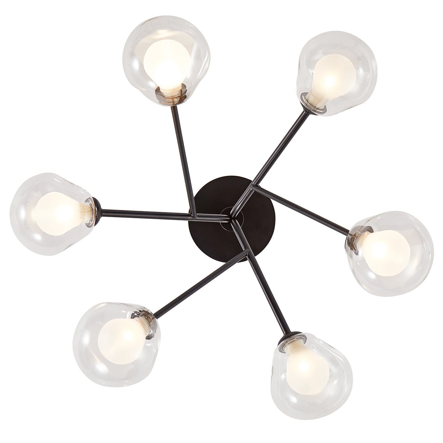 Modern Designer Matte Black 6-Arm Ceiling Light with Opal and Clear Glass Shades Image 5