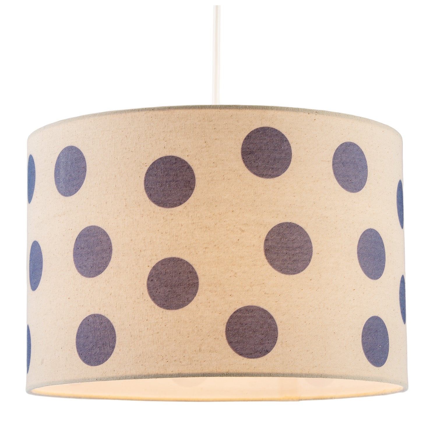 Modern Dusty Amparo Blue Linen Fabric Polka Dot Design Drum Lamp Shade Image 2