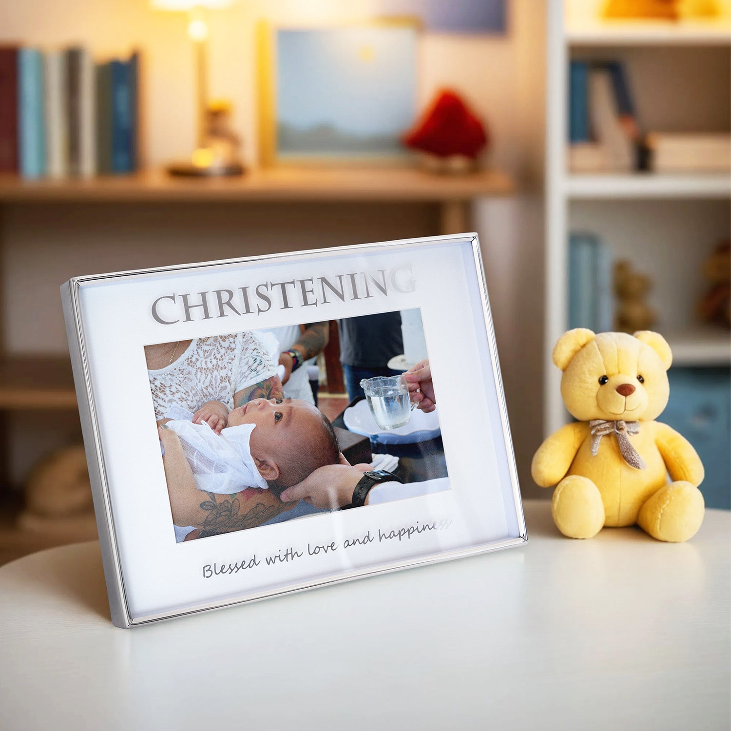 Contemporary Silver Plated Christening 4x6 Picture Frame for Wall or Table Image 6