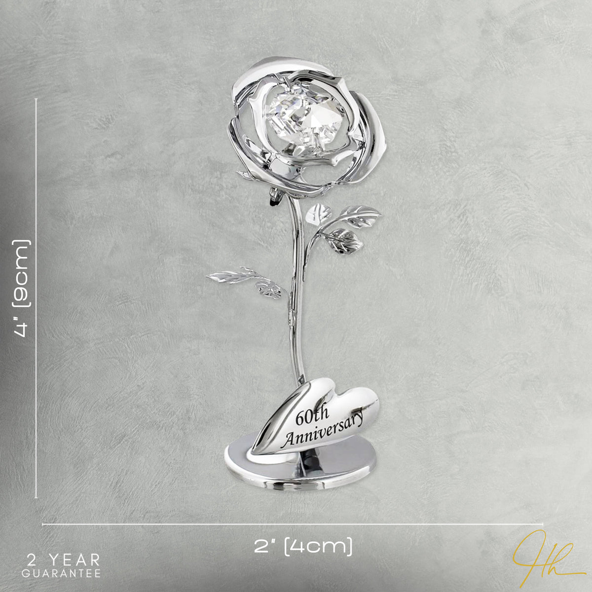 Modern "60th Anniversary" Silver Plated Flower with Swarovski Crystal Glass Bud Image 7