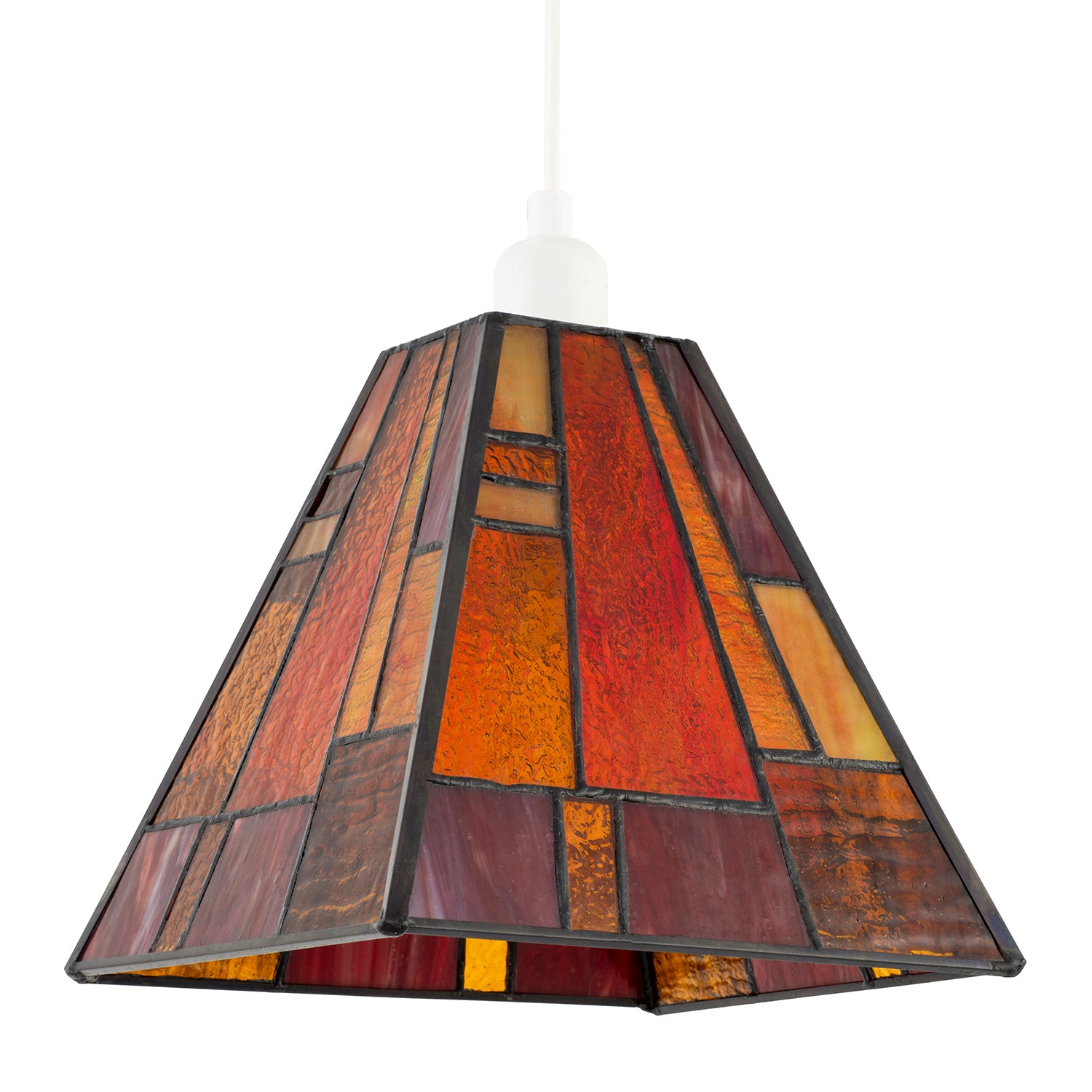 Art Deco Tiffany Pendant Lighting Shade with Orange and Amber Panels Image 1