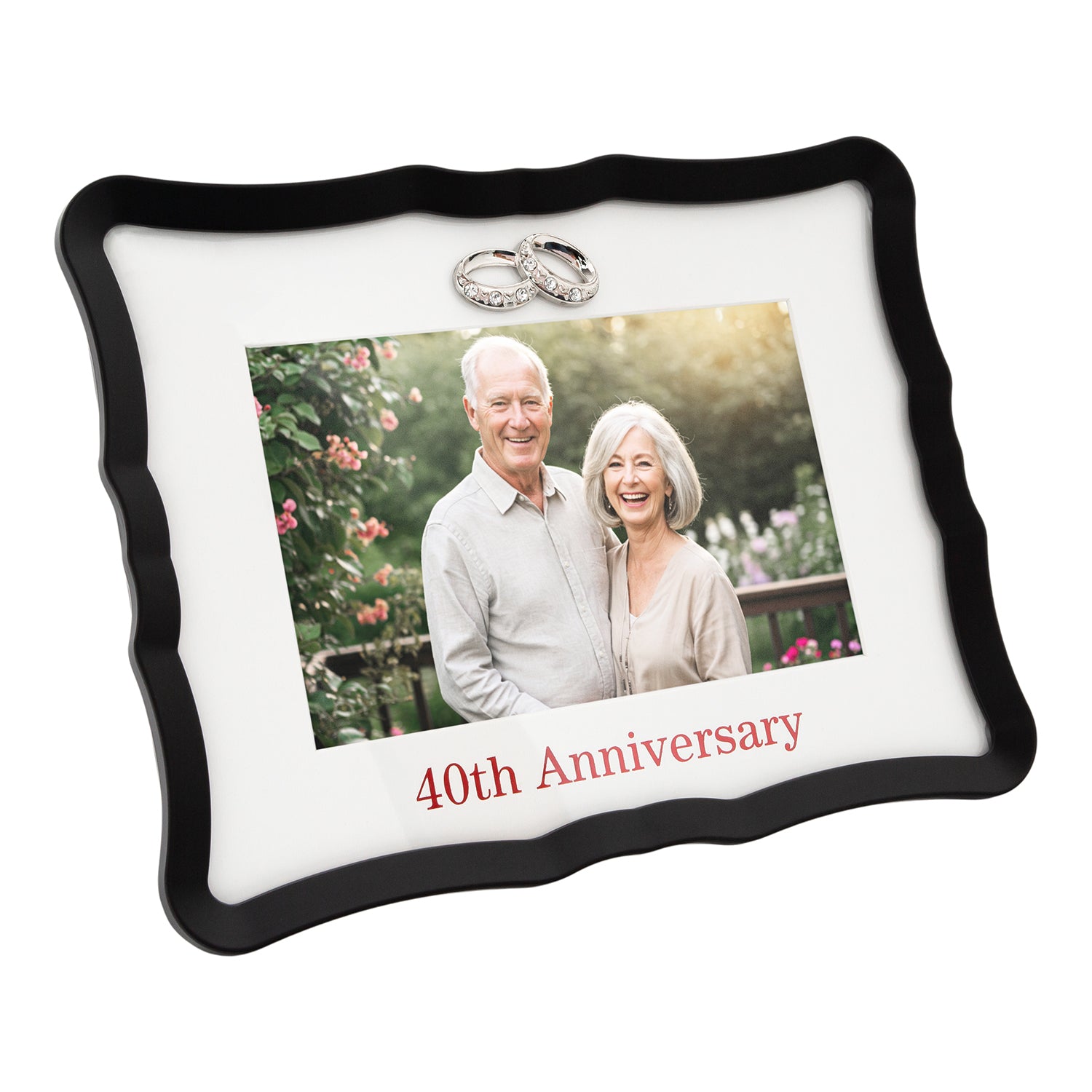 40th Anniversary Landscape 4x6 Frame with Red Text and Silver Rings Image 2