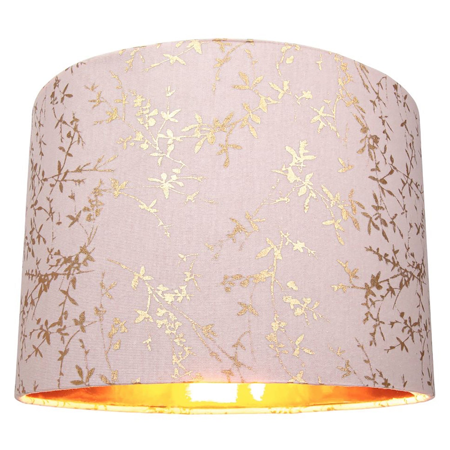Modern Soft Pink Cotton Fabric 12" Lamp Shade with Gold Foil Floral Decoration Image 1