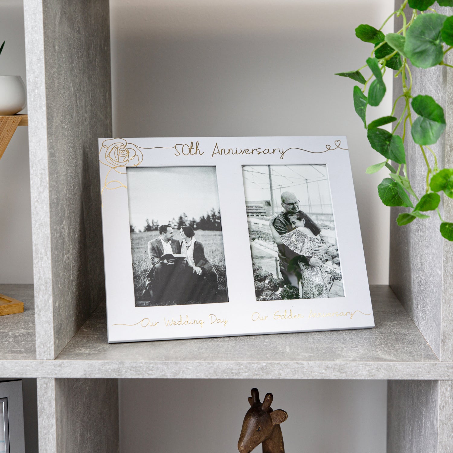 Beautiful Double Picture Frame for 50th Wedding Anniversary - Gold Foil Text Image 7