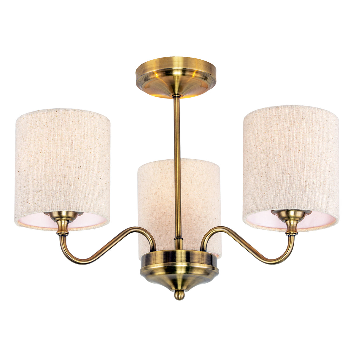 Classic Antique Brass Ceiling Light Fitting with Linen Fabric Shade Image 2