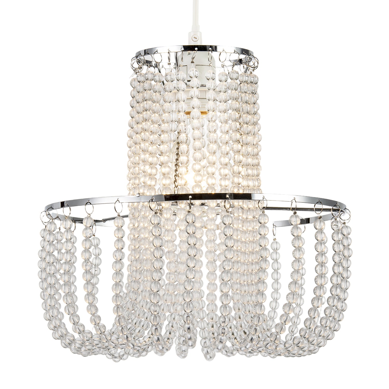 Striking Two Tier Chandelier Style Pendant Shade with Chrome Frame Image 2