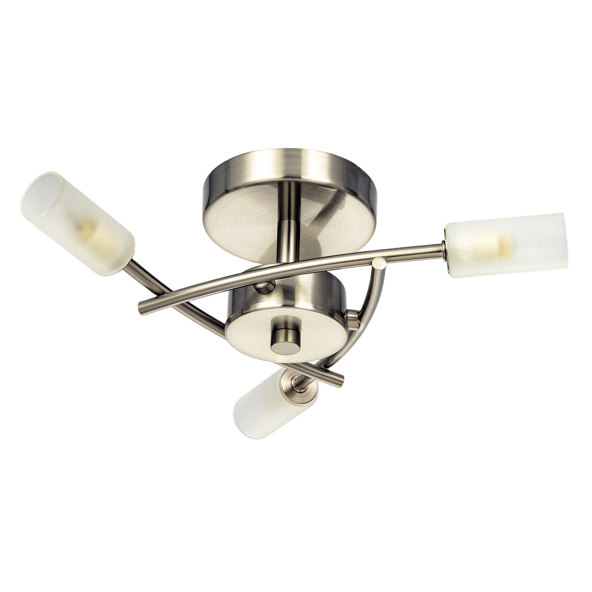 Contemporary 3-Arm Satin Nickel Ceiling Light with Tubular Shades Image 1