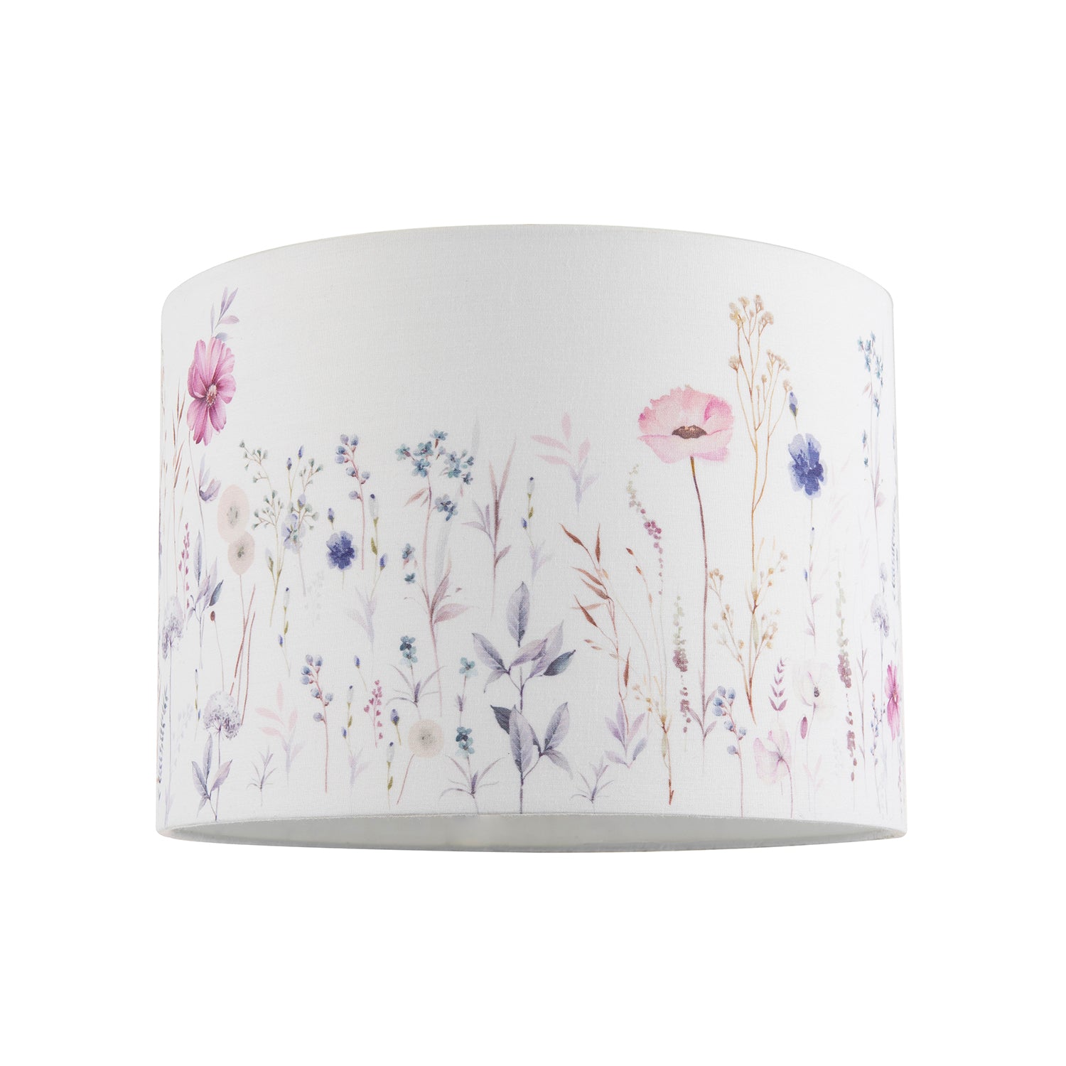 Pink and Lilac Floral Round Lamp Shade with White Cotton Inner Lining Image 1