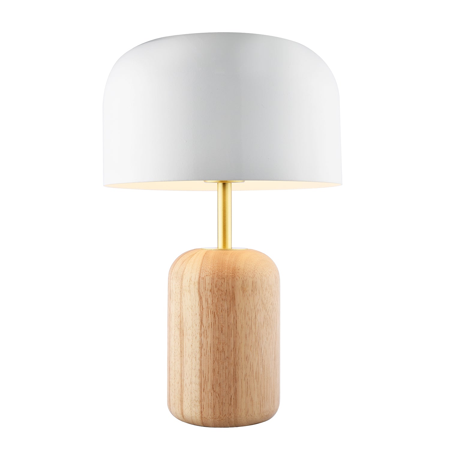 Modern Designer Wooden Table Lamp with White Gloss Domed Metal Shade Image 2