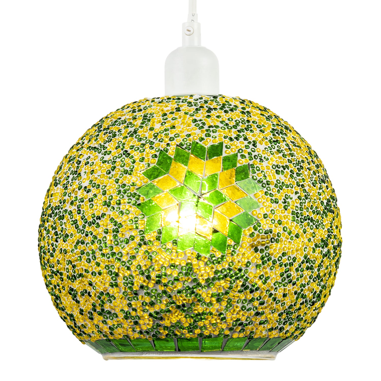 Green and Yellow Mosaic Glass Artisanal Pendant Ceiling Light Shade Image 2