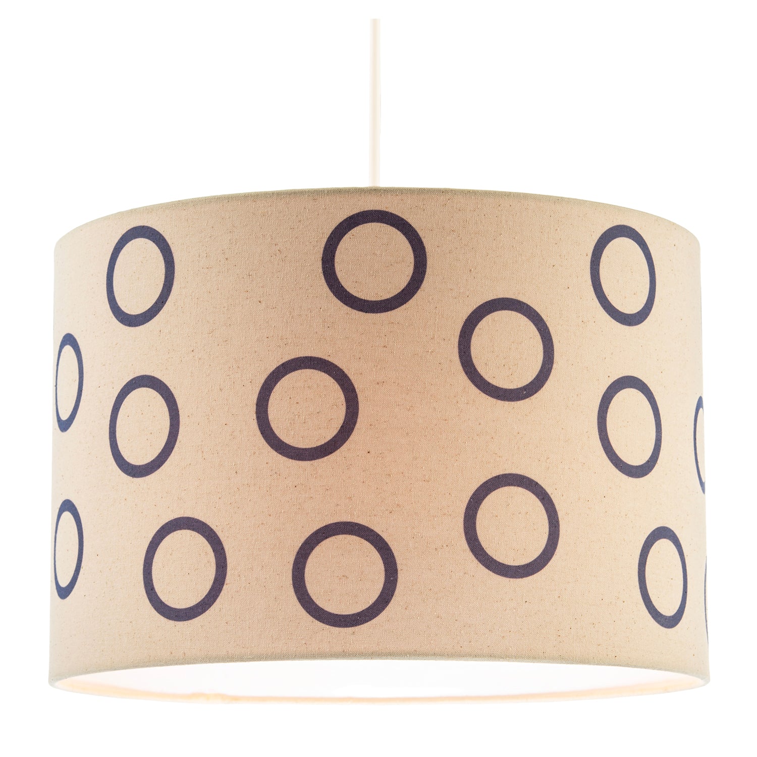 Midnight Navy Blue Open Circle Pattern Linen Fabric Drum Lamp Shade Image 2