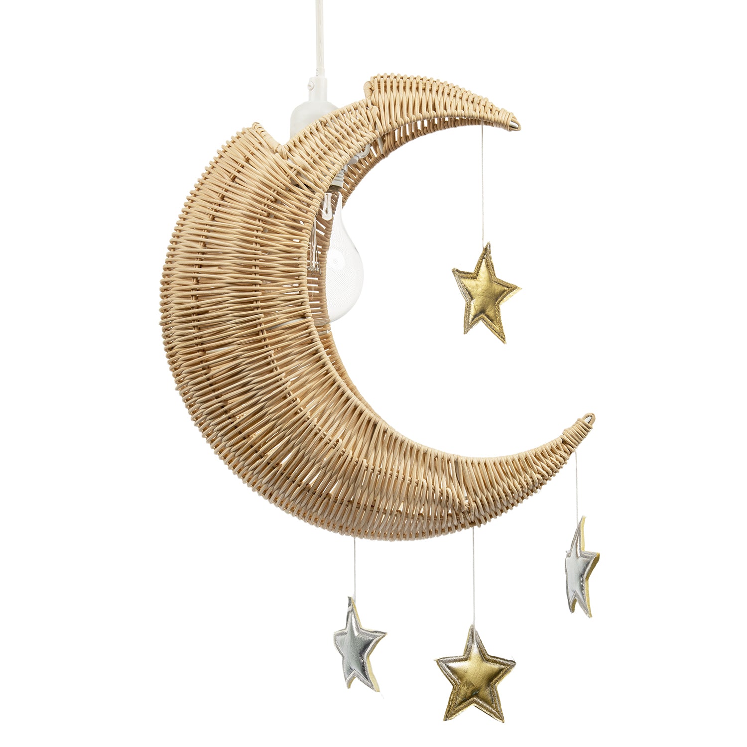 Whimsical Crescent Moon Pendant Light Shade with Silver and Gold Stars Image 1