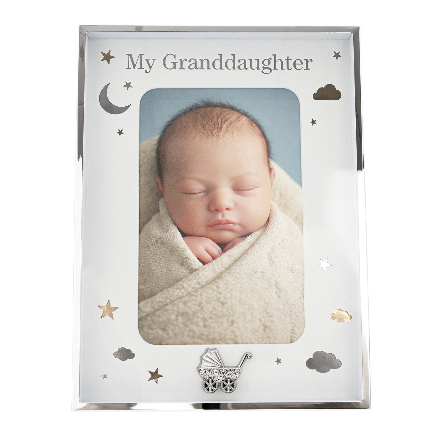 Granddaughter Silver 4x6 Frame with Gold and Silver Stars and Clouds Image 1