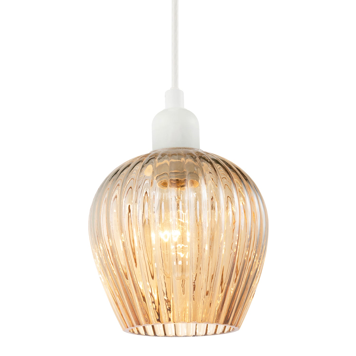Modern Gold Easy Fit Pendant Lighting Shade with Ridged Fluted Lines Image 1