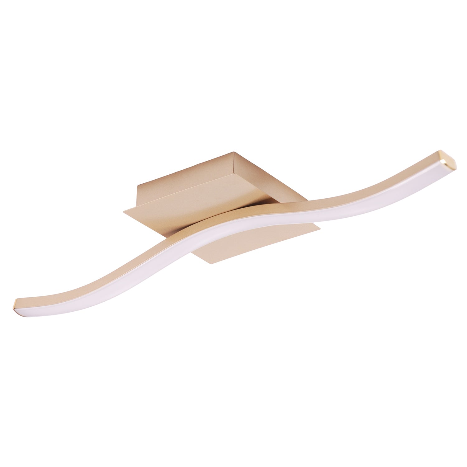 Contemporary Designer Single Wavy Strip LED Ceiling Light Fitting in Matte Gold Image 1