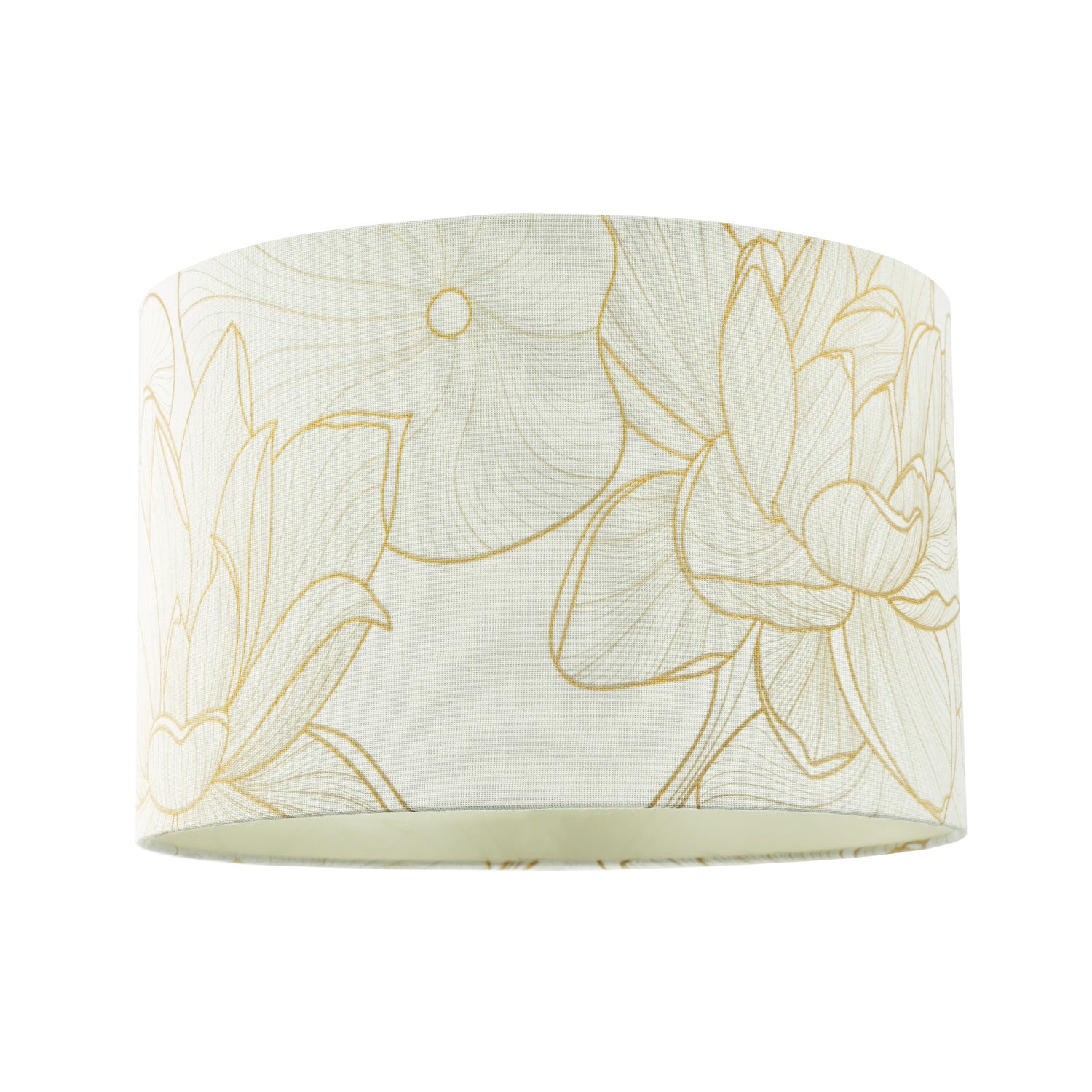 Designer Cream Linen Fabric 12 Inch Lampshade with Large Shiny Gold Foil Flowers Image 1