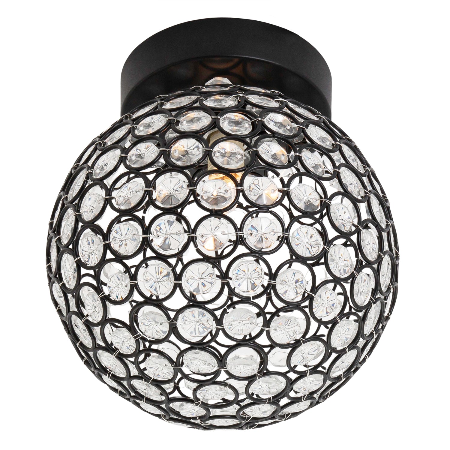 Modern Matte Black and Clear Beaded Glass IP44 Rated Bathroom Ceiling Light Image 2