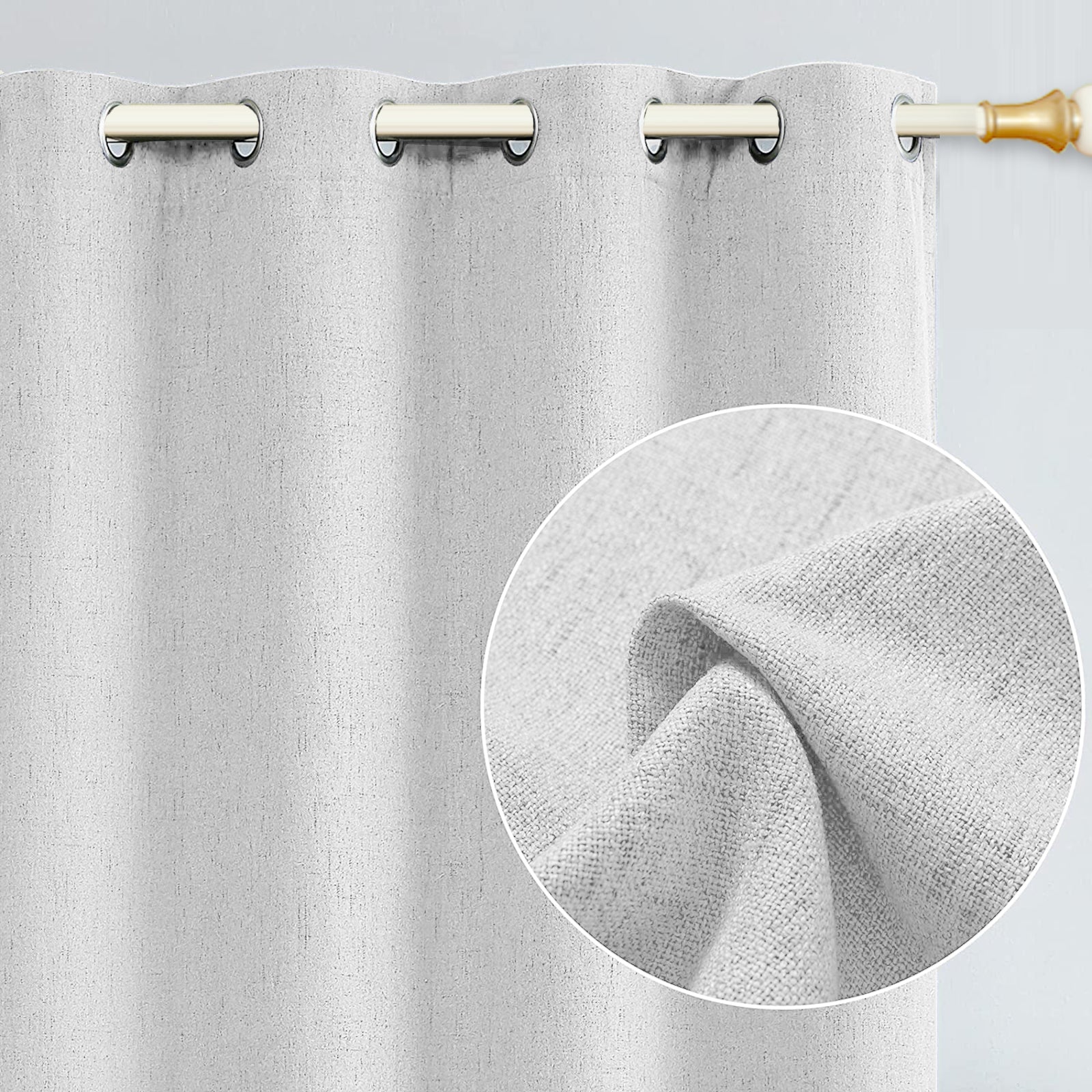 Off White Lined Blackout Eyelet Curtains - 46 x 63 Inch Drop - 2 Panel Image 2