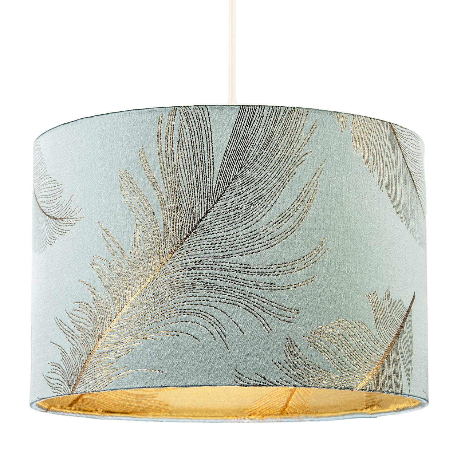Dusty Duck Egg Cotton Jacquard Lamp Shade with Gold Foil Fern Design Image 2
