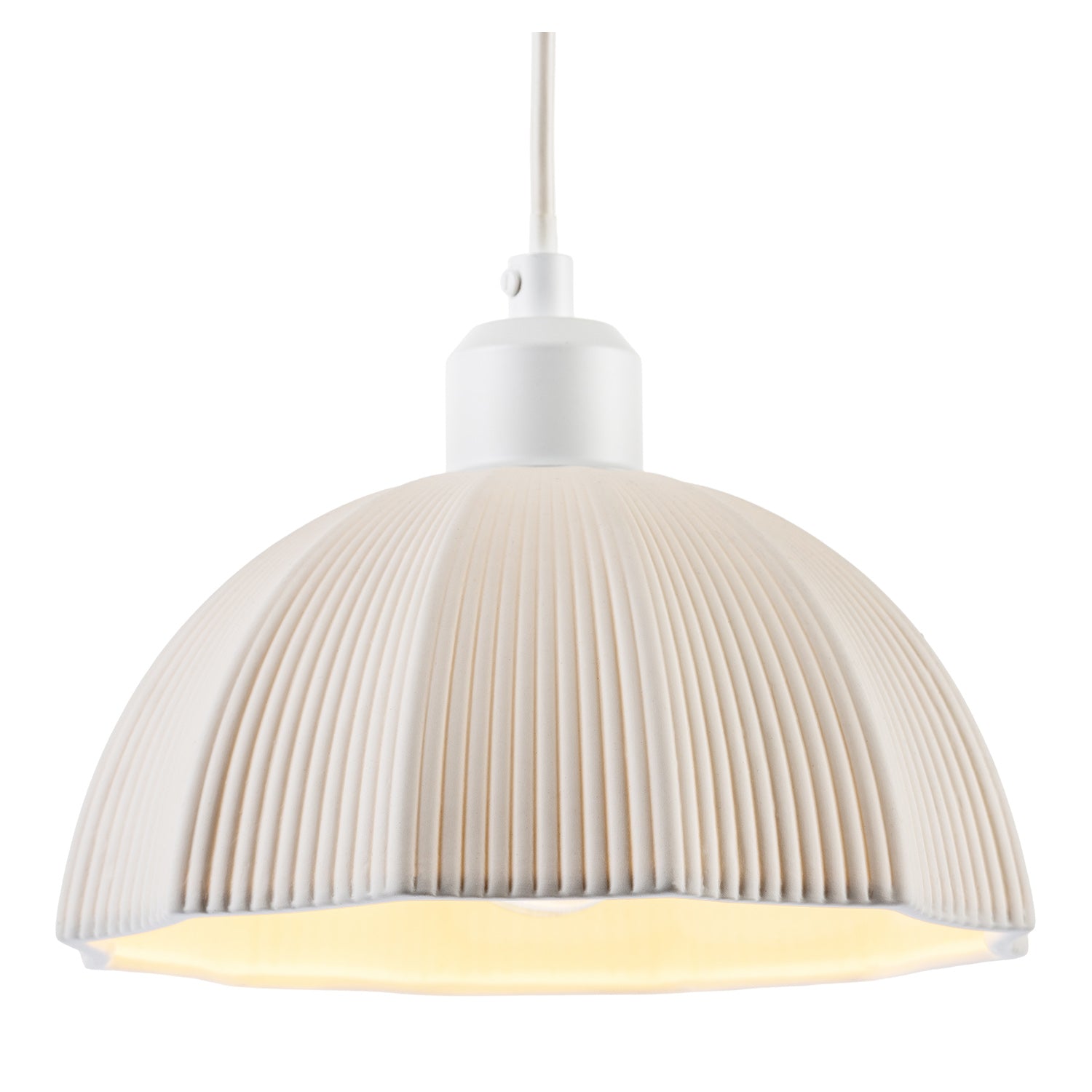 Frosted White Ceramic Umbrella Pendant Light Shade with Etched Lines Image 2