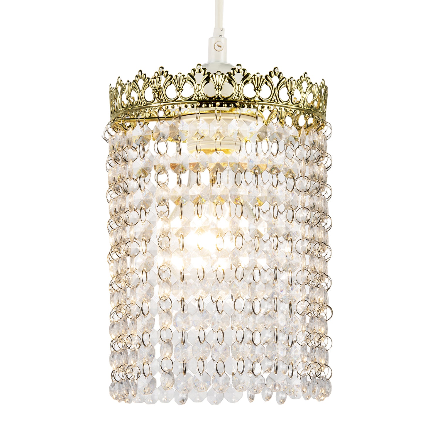 Polished Gold Crown Pendant Light Shade with Strings of Clear Beads Image 2