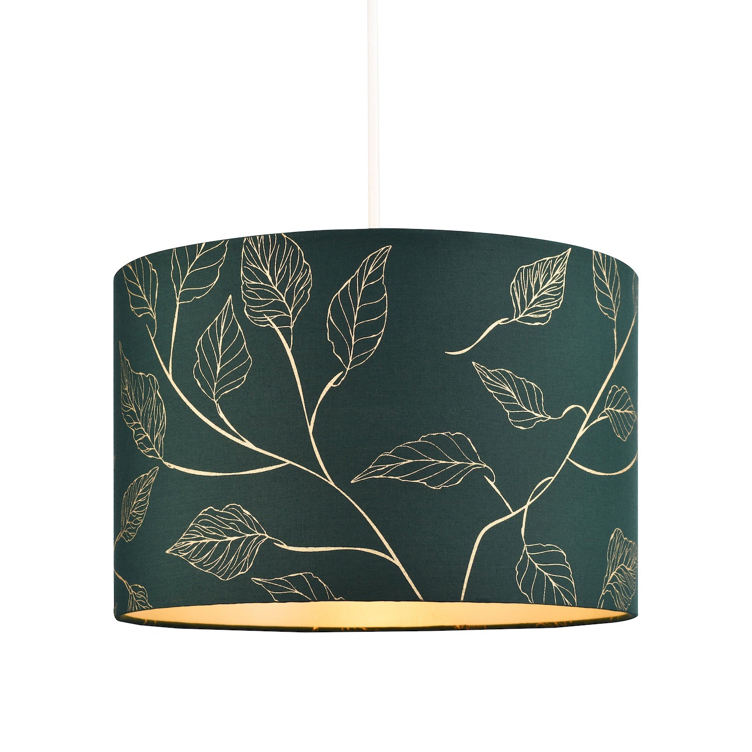 Modern Forest Green Cotton Fabric Drum Lamp Shade with Gold Foil Floral Design Image 2