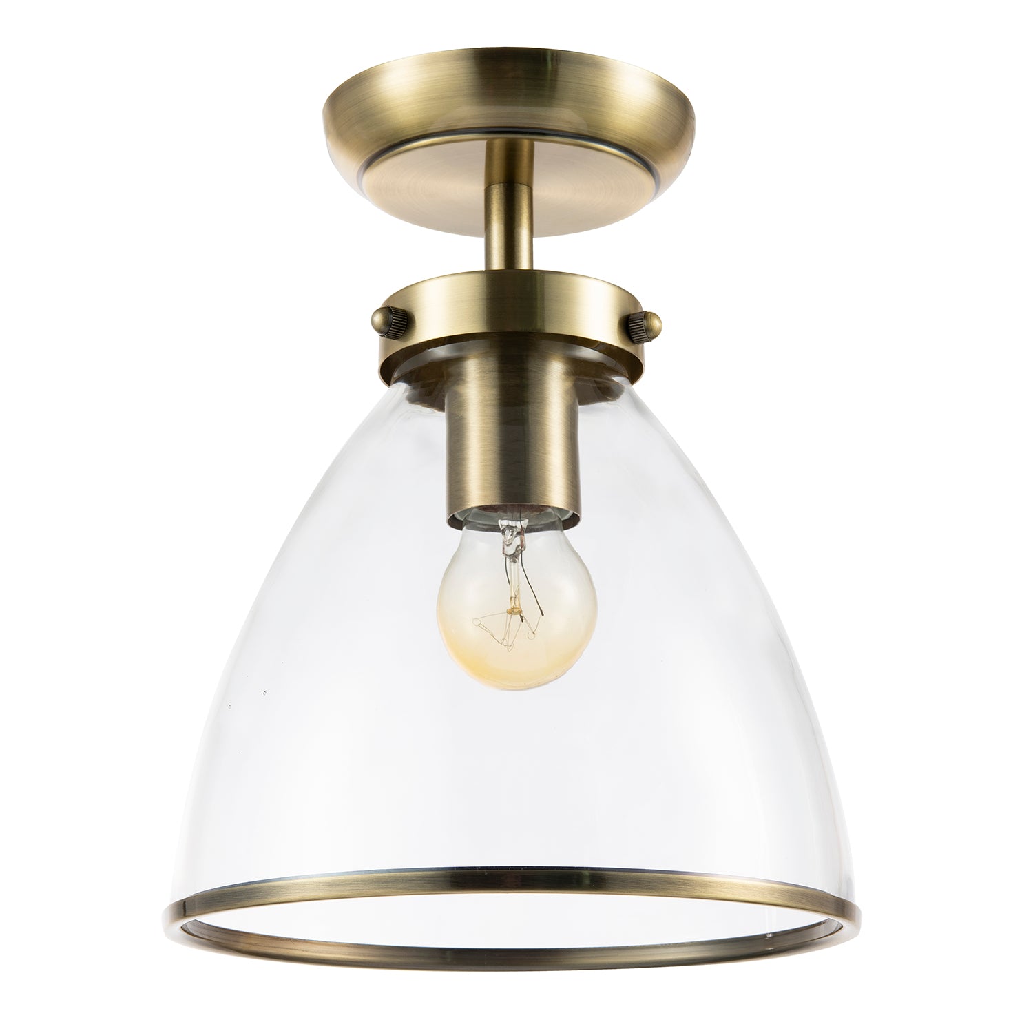 Industrial Style Antique Brass Ceiling Lamp Fitting with Transparent Glass Shade Image 1