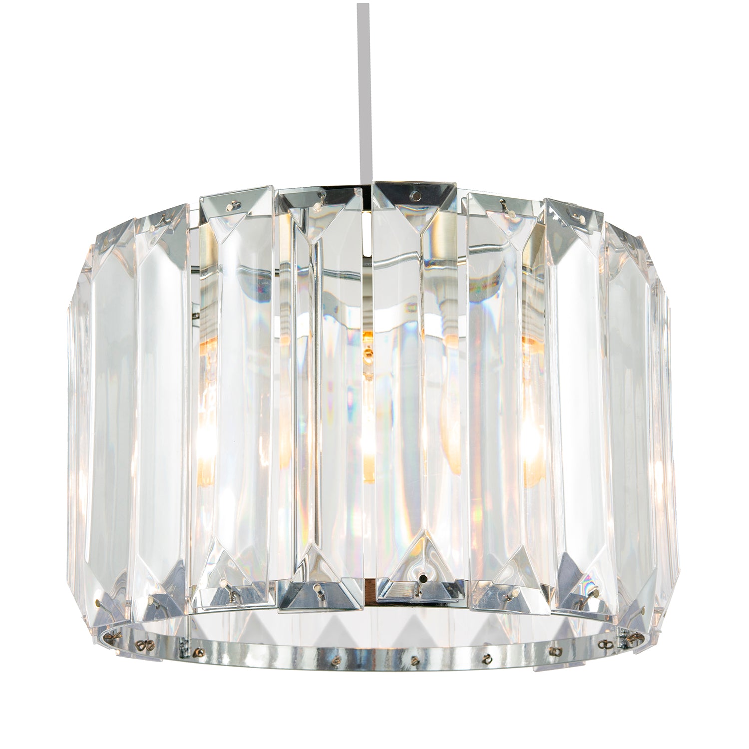 Contemporary Easy Fit Chrome Pendant Shade with Clear Acrylic Rectangular Rods Image 1