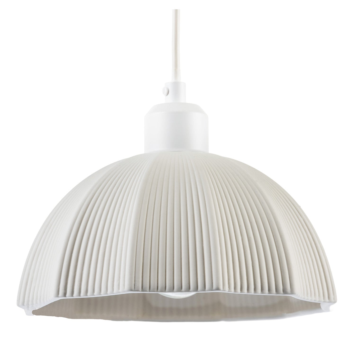 Frosted White Ceramic Umbrella Pendant Light Shade with Etched Lines Image 1