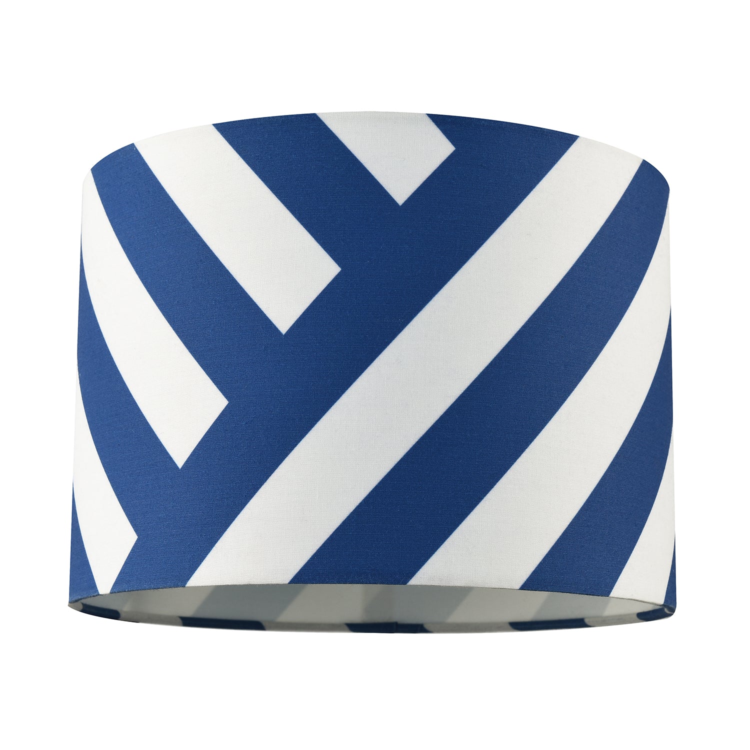 Midnight Blue and White Coastal Feel Lamp Shade with Diagonal Lines Image 1