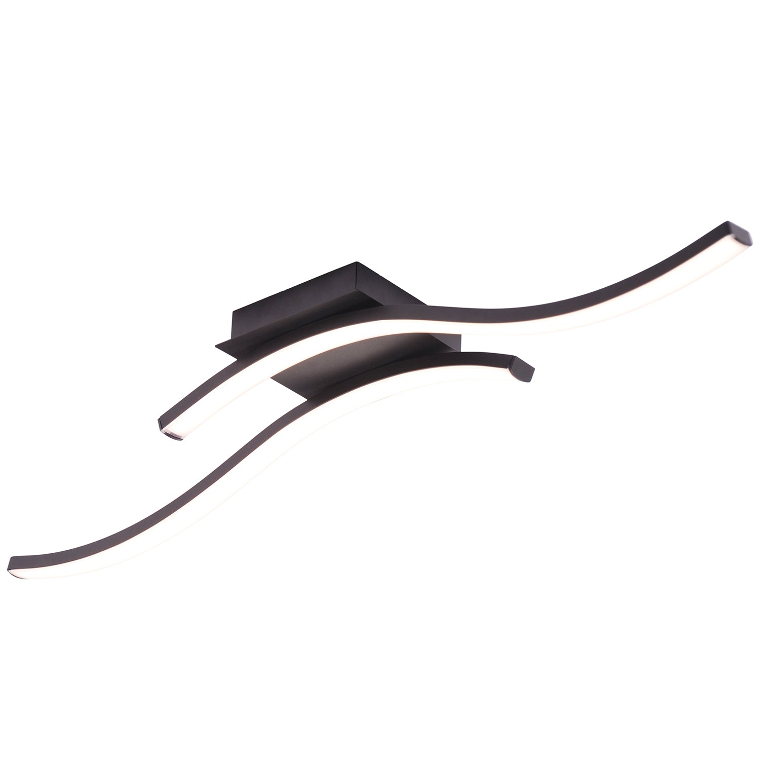 Modern Double Wavy Strip Flush LED Powered Ceiling Light Fitting in Black Sand Image 2